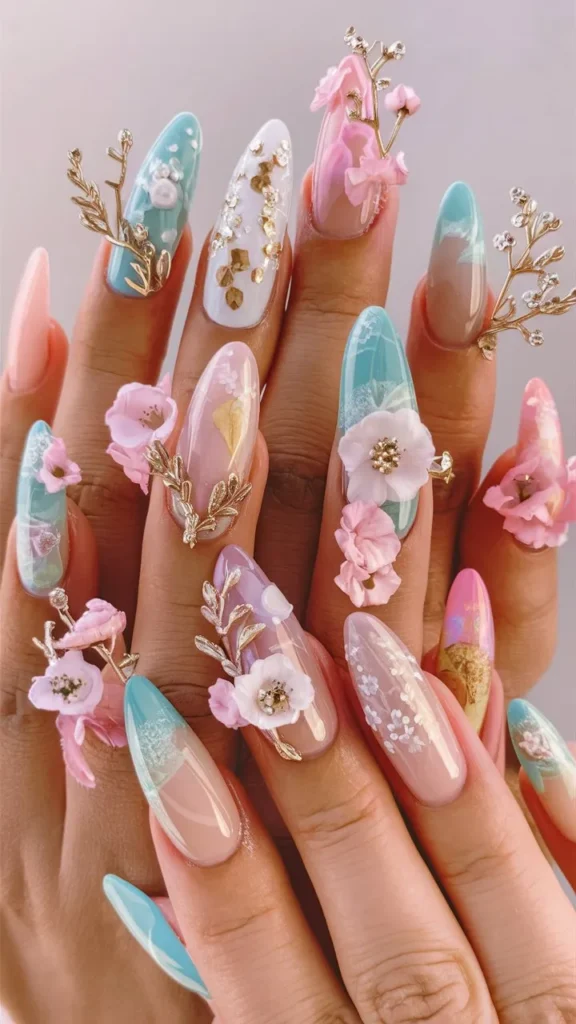 30+ Images of Cute Long Acrylic Nails Ideas with Flowers