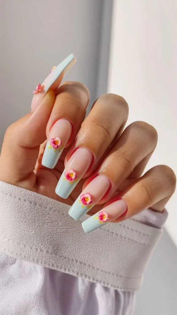 30+ Images of Cute Long Acrylic Nails Ideas with Flowers