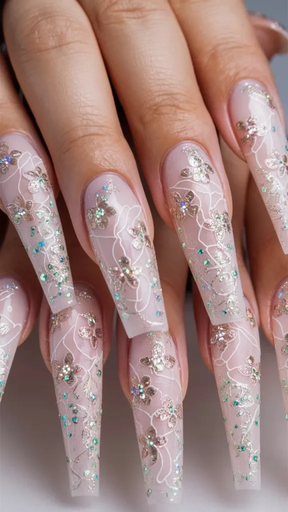 30+ Images of Cute Long Acrylic Nails Ideas with Flowers