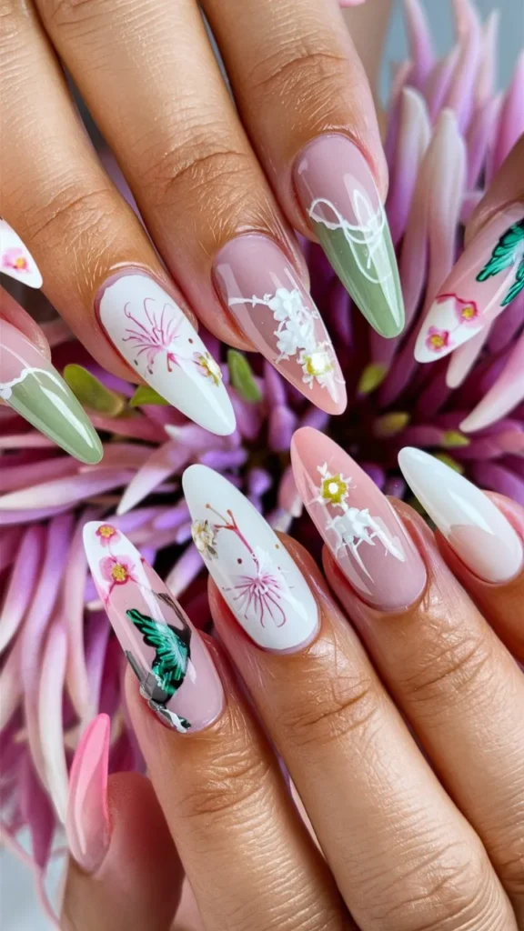 30+ Images of Cute Long Acrylic Nails Ideas with Flowers