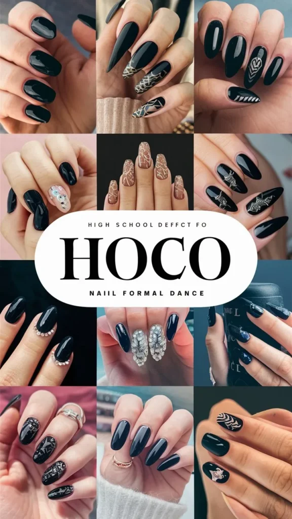 30+ Images of Cute Black Nail Ideas for HoCo Glam