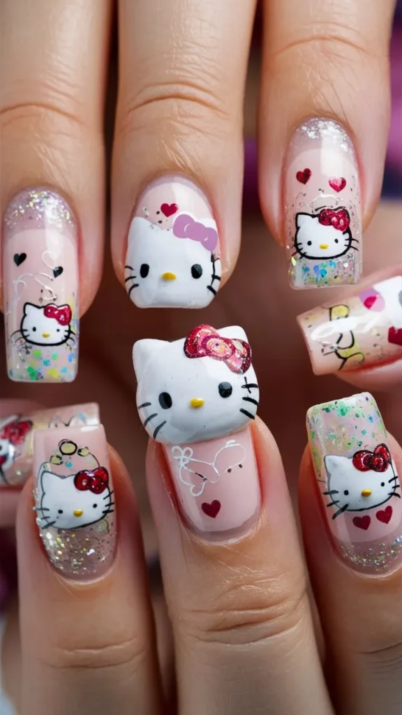 30+ Images of Cute Hello Kitty Nail Ideas