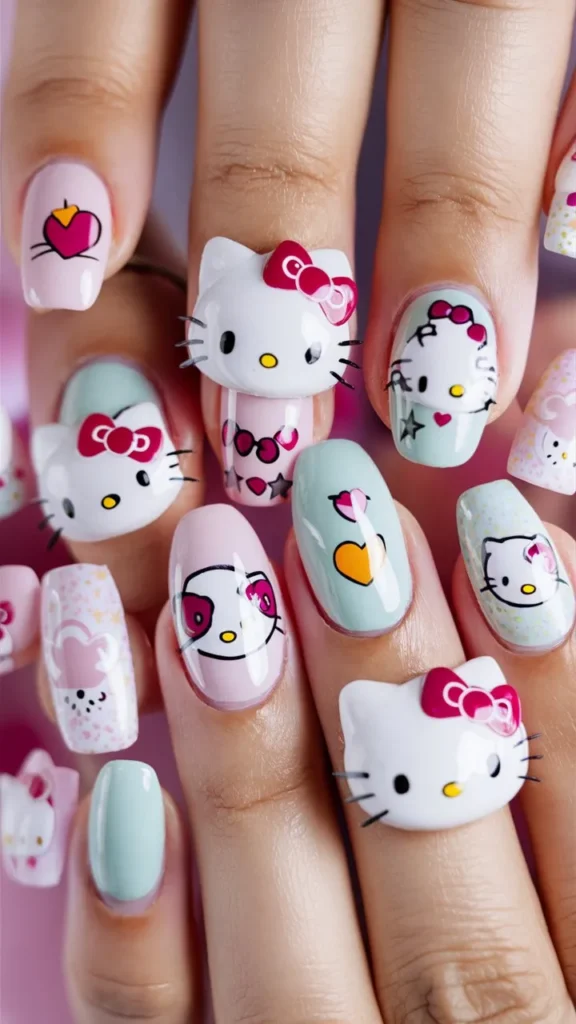 30+ Images of Cute Hello Kitty Nail Ideas