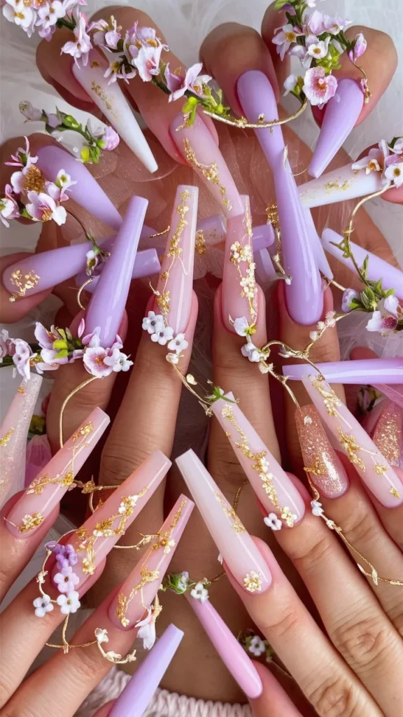 30+ Images of Cute Long Acrylic Nails Ideas with Flowers