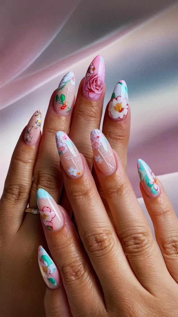 30+ Images of Cute Long Acrylic Nails Ideas with Flowers