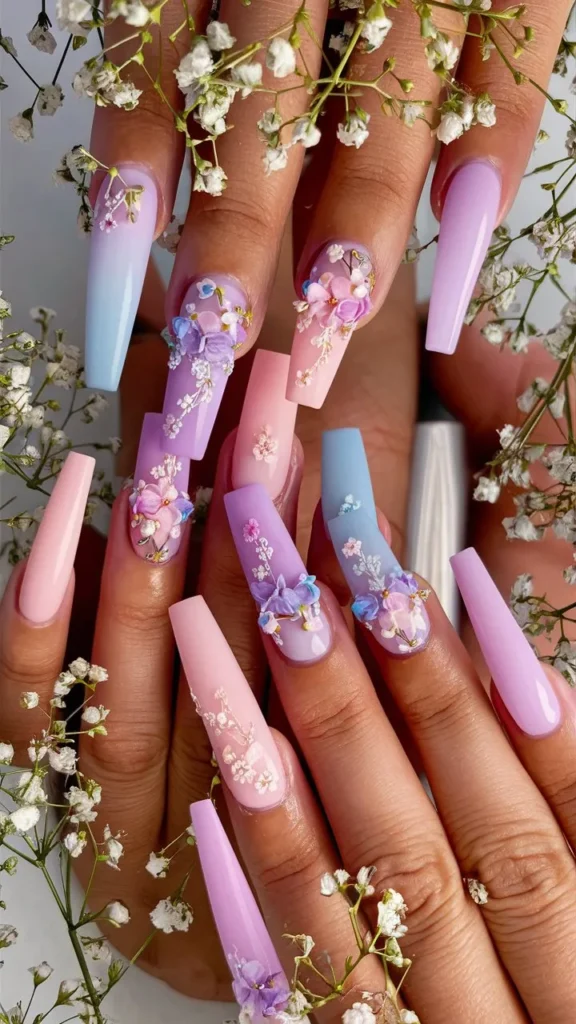 30+ Images of Cute Long Acrylic Nails Ideas with Flowers