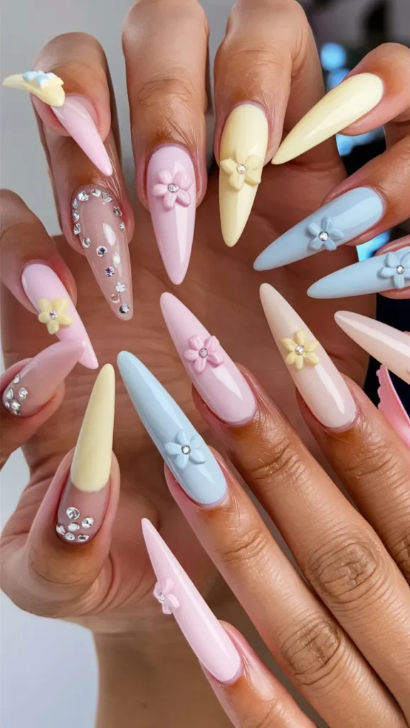 30+ Images of Cute Long Acrylic Nails Ideas with Flowers