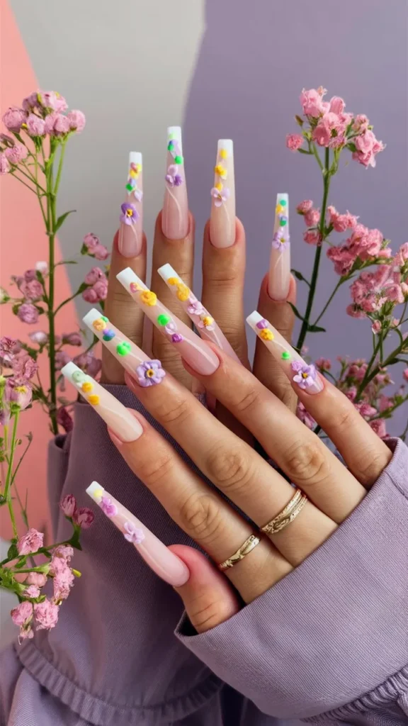 30+ Images of Cute Long Acrylic Nails Ideas with Flowers