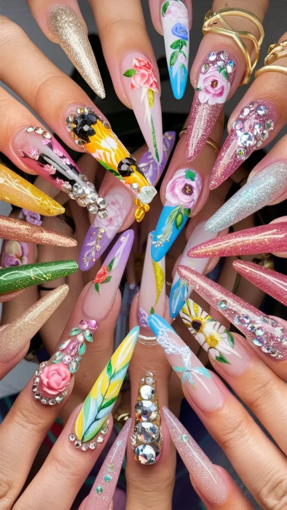 30+ Images of Cute Long Acrylic Nails Ideas with Flowers