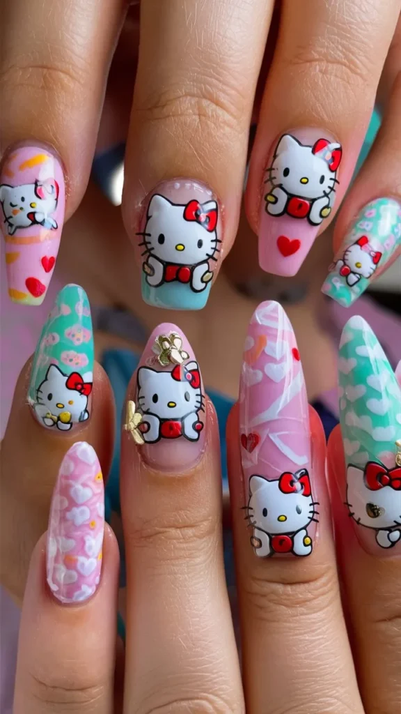 30+ Images of Cute Hello Kitty Nail Ideas